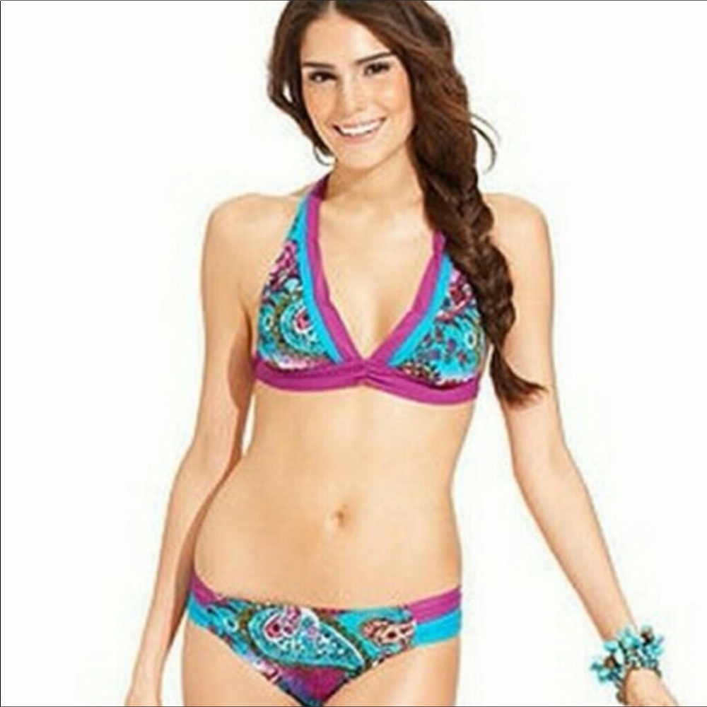 Becca Beach purple teal paisley bikini top medium